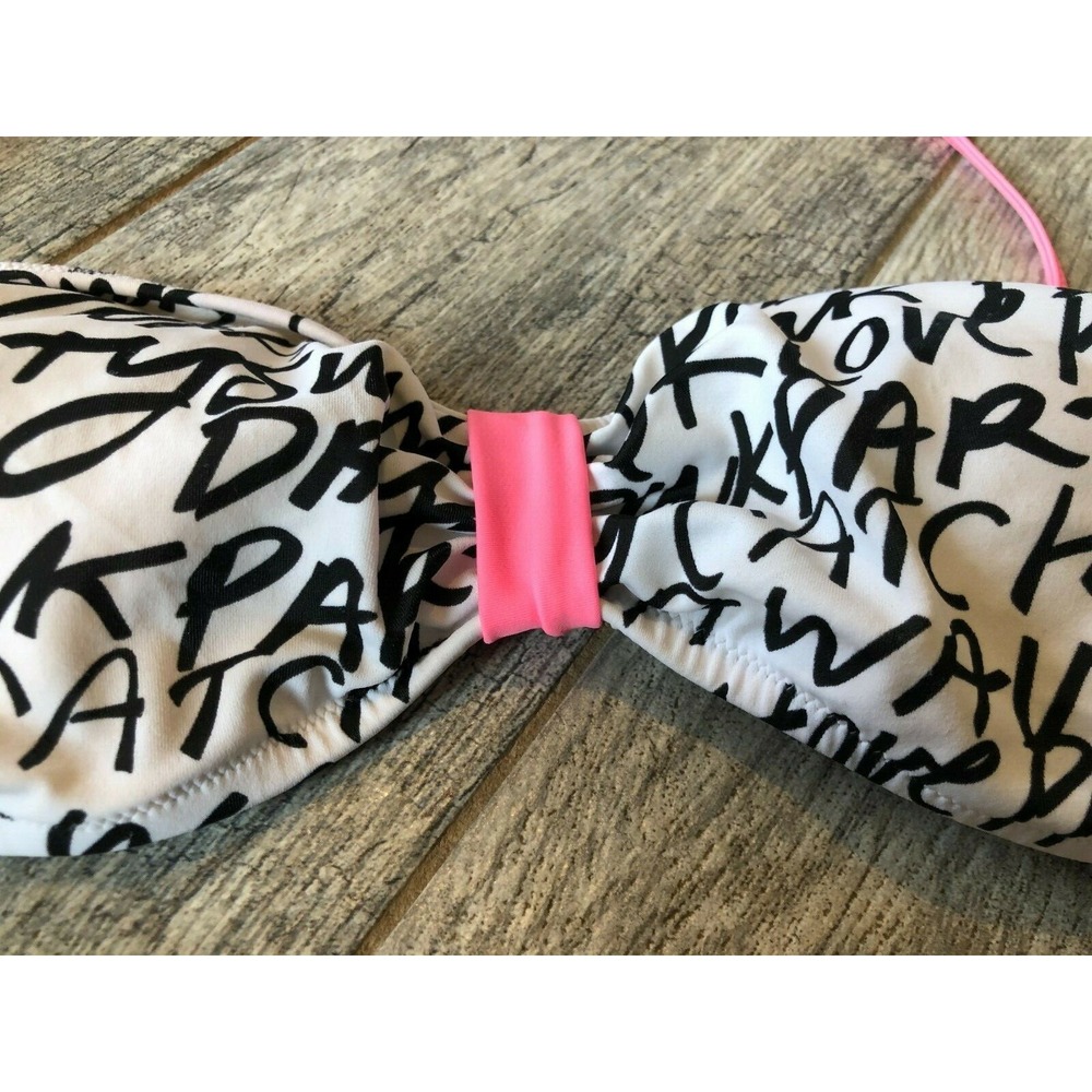 PINK Victoria's Secret Bikini Top Medium Swimsuit Script Bandeau Swim Womens - Picture 4 of 7